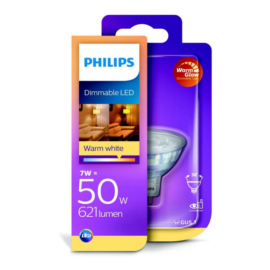 Philips LED Dimbare lamp GU5,3 / 7W / 12V 2200K-2700K WarmGlow