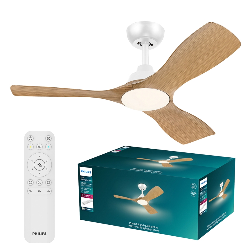 Philips - dimbare LED-plafondventilator OLAS LED/24W/230V Ø 106 cm wit/bruin + afstandsbediening