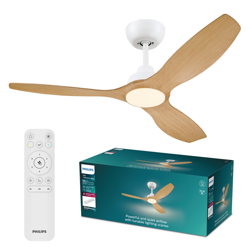 Philips - OLAS dimbare LED-plafondventilator LED/24W/230V Ø 132 cm wit/bruin + afstandsbediening
