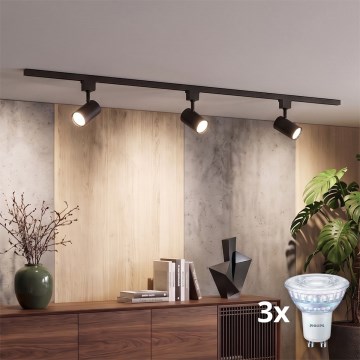Philips - LED-dimbare spotlamp in het EASYLINK-railsysteem 3xGU10/7W/230V 2200-2700K 1m zwart