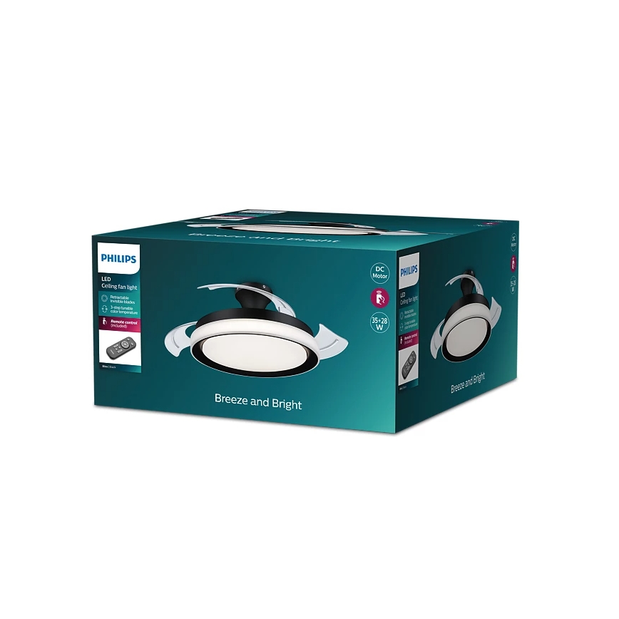 Philips - LED plafondlamp met ventilator BLISS LED/35W/230V 5500/4000/2700K zwart + afstandsbediening