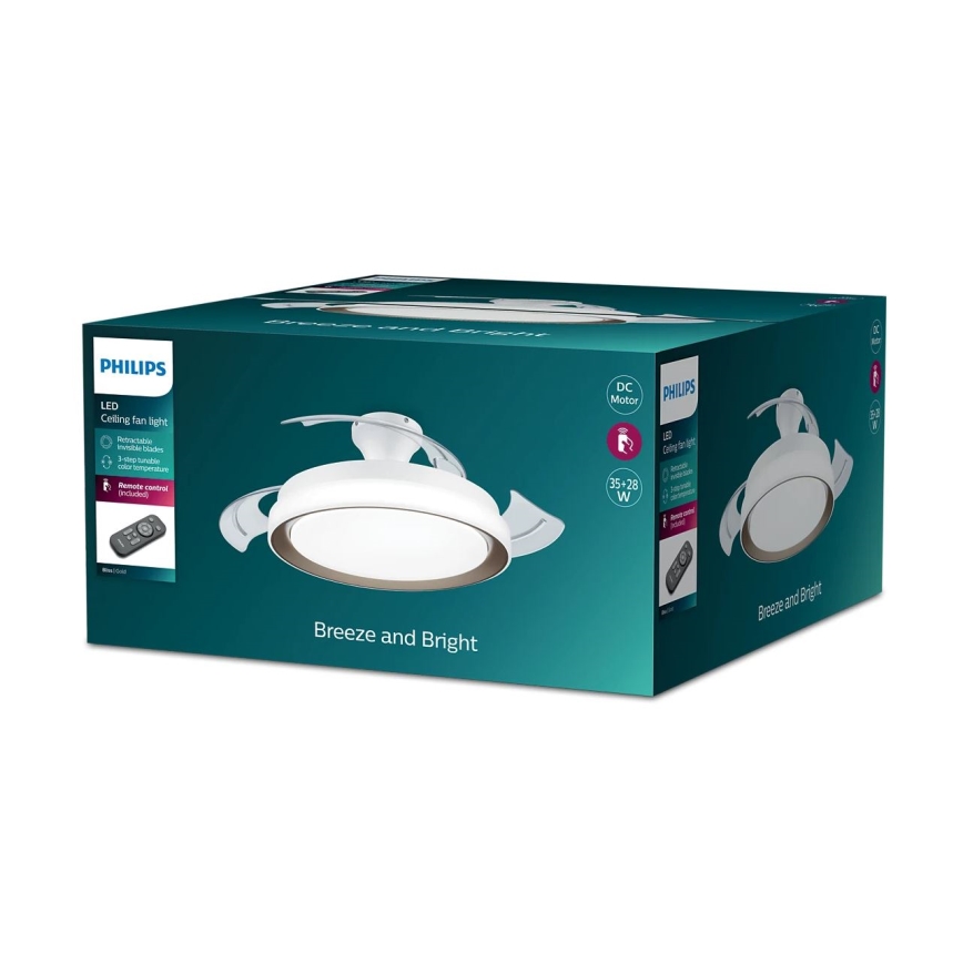 Philips - LED plafondlamp met ventilator LED/35W/230V 5500/4000/2700K goudkleurig + afstandsbediening