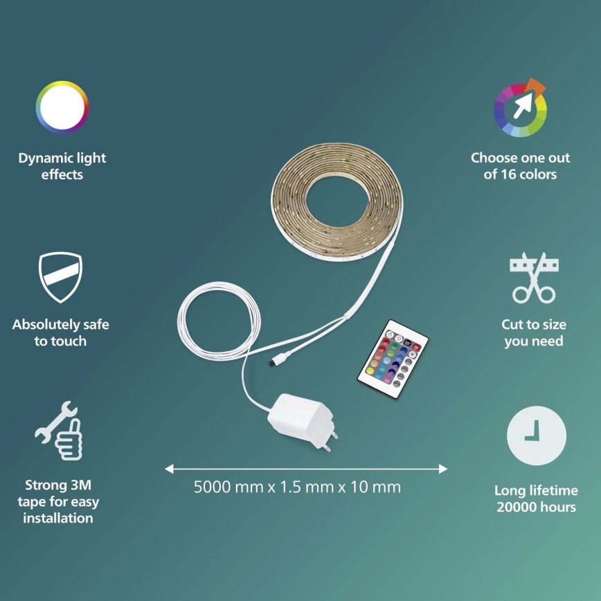 Philips - LED RGBW Dimbare Strip 5m LED/12W/230V + Afstandsbediening