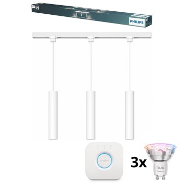 Philips - LED RGBW dimbare hanglamp met kabel voor het EASYLINK HUE railsysteem 3xGU10/4,7W/230V 2200-6500K 1 m wit + Hue Bridge
