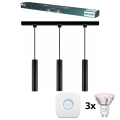 Philips - LED RGBW dimbare hanglamp met kabelophanging voor EASYLINK HUE railsysteem 3xGU10/4,7W/230V 2200-6500K 1m zwart + Hue Bridge