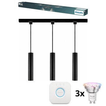 Philips - LED RGBW dimbare hanglamp met kabelophanging voor EASYLINK HUE railsysteem 3xGU10/4,7W/230V 2200-6500K 1m zwart + Hue Bridge