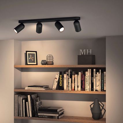 Philips - LED RGBW dimbare spotarmatuur PONGEE 4xGU10/4,8W/230V 3000K zwart + afstandsbediening
