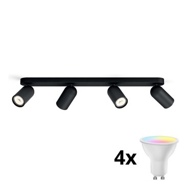 Philips - LED RGBW dimbare spotarmatuur PONGEE 4xGU10/4,8W/230V 3000K zwart + afstandsbediening