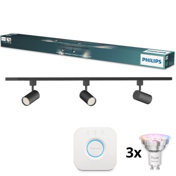 Philips - LED RGBW dimbare spots voor het EASYLINK HUE railsysteem 3xGU10/4,7W/230V 2200-6500K 1m zwart + Hue bridge