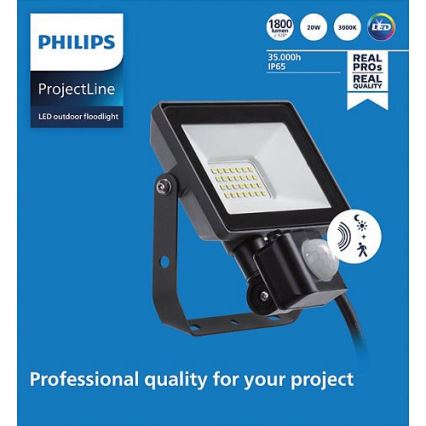 Philips - LED Schijnwerper voor Buiten met Sensor PROJECTLINE LED/20W/230V IP65 3000K