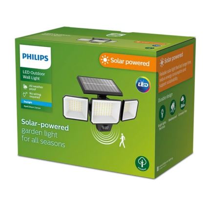 Philips -  LED Solar wand Schijnwerper met sensor NYSIL 3xLED/8,7W/3,7V 2000 mAh IP65