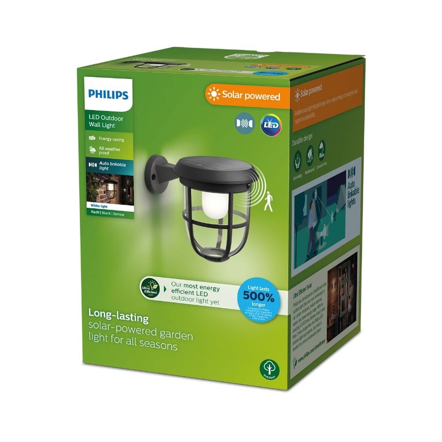 Philips - LED Solar wandlamp met sensor RADII LED/1,3W/3,7V 2000 mAh 3000K IP44