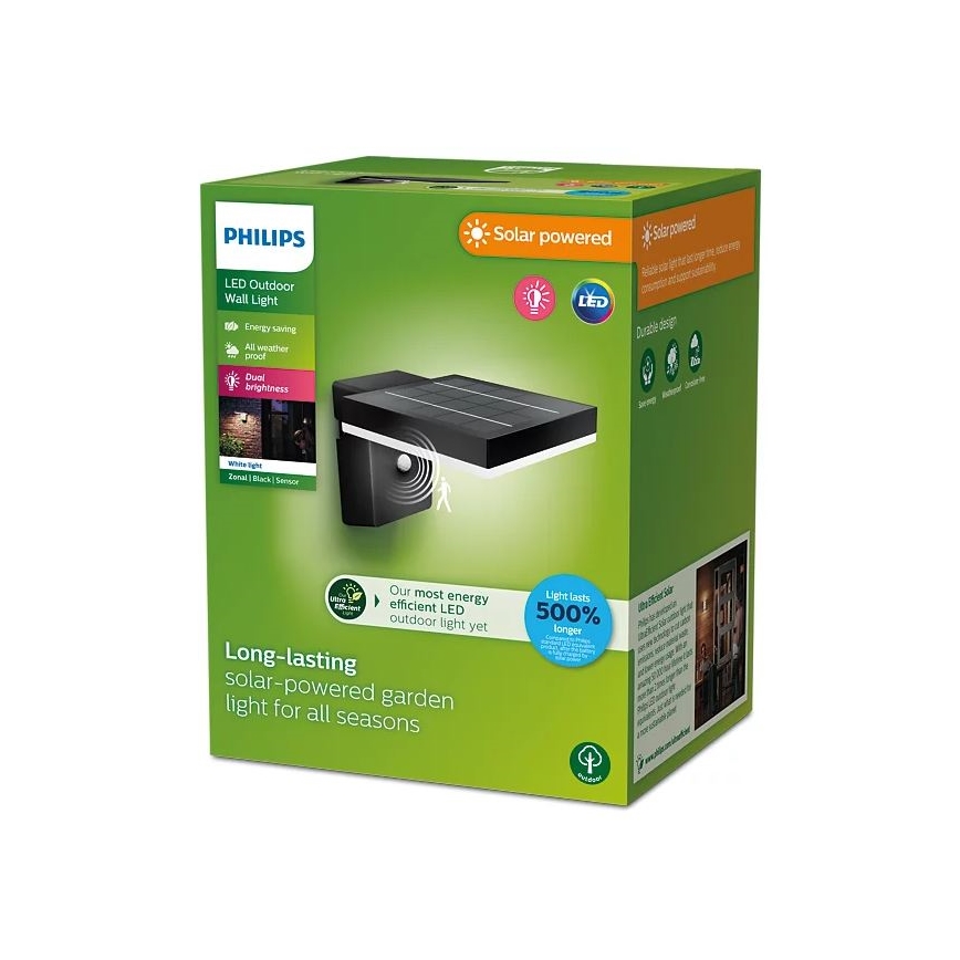 Philips - LED Solar wandlamp met sensor ZONAL LED/1,3W/3,7V IP44