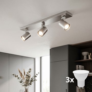 Philips - LED-spotarmatuur, mat chroom, 3x GU10/20W/230V