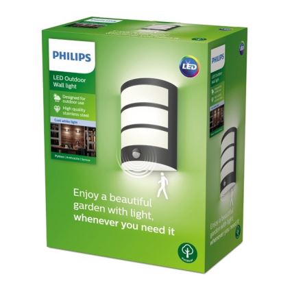 Philips-LED Wand Lamp voor Buiten met Sensor PYTHON LED/6W/230V 4000K IP44