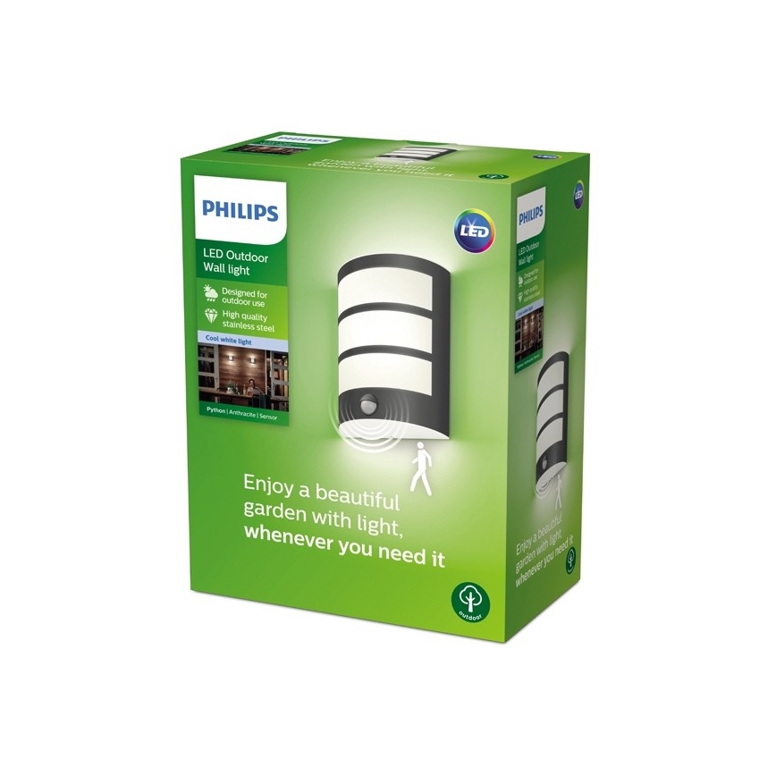 Philips-LED Wand Lamp voor Buiten met Sensor PYTHON LED/6W/230V 4000K IP44