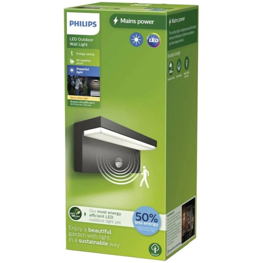 Philips - LED Wandlamp voor buiten met sensor BUSTAN LED/3,8W/230V 2700K IP44