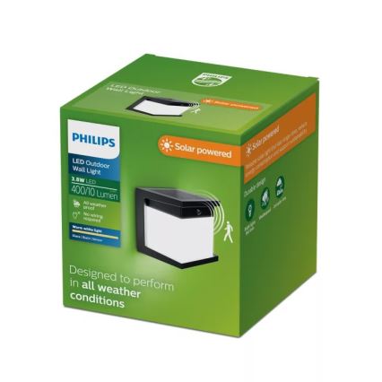 Philips - LED zonne-wandlamp met sensor DIARA LED/3,8W/3,7V 800 mAh 2700K IP44 zwart