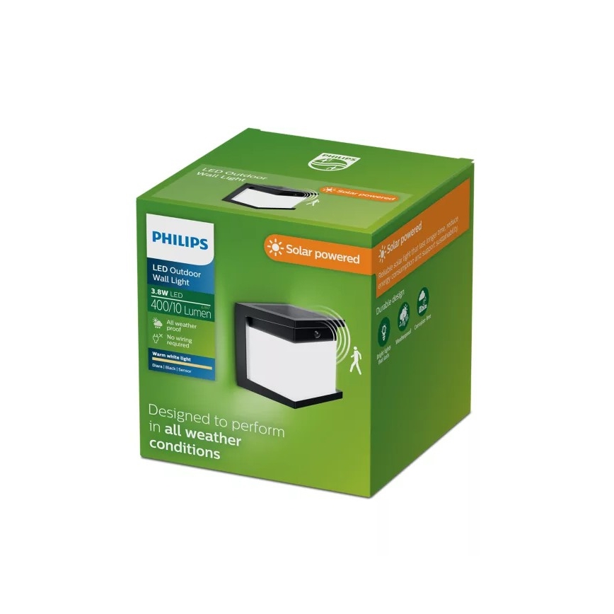 Philips - LED zonne-wandlamp met sensor DIARA LED/3,8W/3,7V 800 mAh 2700K IP44 zwart