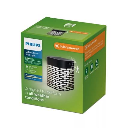 Philips - LED-zonne-wandlamp met sensor HARA LED/3,8W/3,7V 800 mAh 2700K IP44 zwart