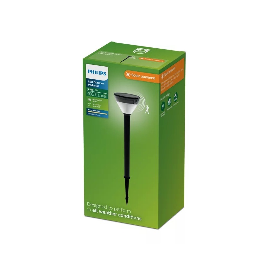 Philips - zonne-LED-lamp met sensor KYNA LED/3,8W/3,7V 800 mAh 2700K IP44 zwart