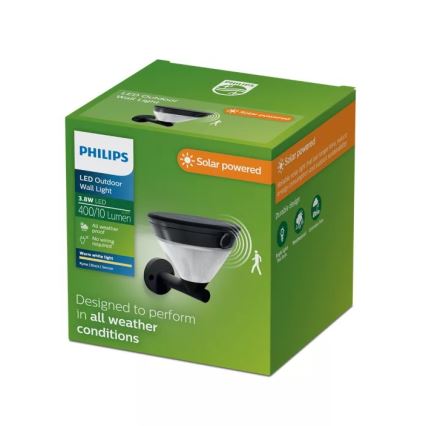 Philips - LED zonne-muurlamp met sensor KYNA LED/3,8W/3,7V 800 mAh 2700K IP44 zwart
