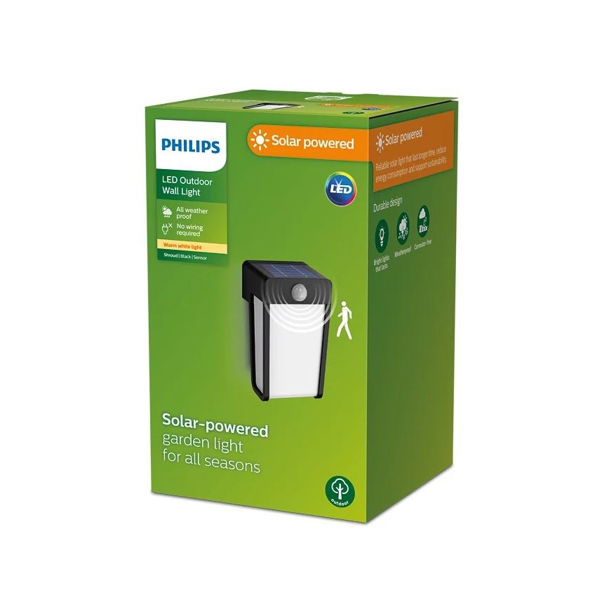 Philips - LED Solar Wandlamp met sensor SHROUD LED/2,3W/3,7V 600 mAh IP44