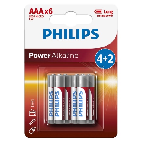 Philips LR03P6BP/10 - 6 st. Alkaline batterij AAA POWER ALKALINE 1,5V 1150mAh