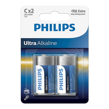 Philips LR14E2B/10 - 2 stuks Alkalische batterij C ULTRA ALKALINE 1,5V 7500mAh