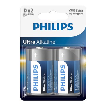 Philips LR20E2B/10 - 2 st. Alkaline batterij D ULTRA ALKALINE 1,5V 15000mAh