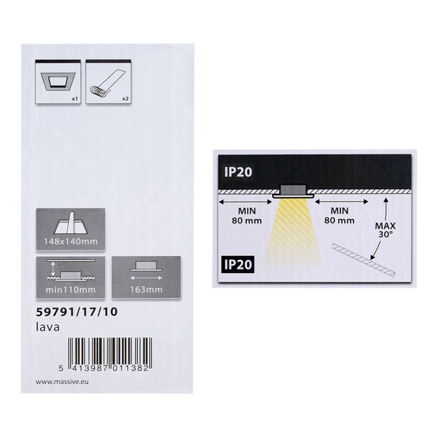 Philips Massive 59791/17/10 - Inbouwlamp LAVA 2x E27 / 28W / 230V