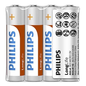 Philips R03L4F/10 - 4 st. Zinkchloride batterij AAA LONGLIFE 1,5V 450mAh