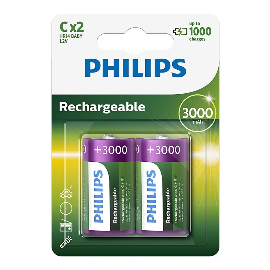 Philips R14B2A300/10 - 2 st. Oplaadbare batterijen C MULTILIFE NiMH/1,2V/3000 mAh