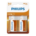 Philips R20L2B/10 - 2 stuks Zinkchloride batterij D LONGLIFE 1,5V 5000mAh