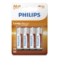 Philips R6L4B/10 - 4 stuks Zinkchloride batterij AA LONGLIFE 1,5V 900mAh