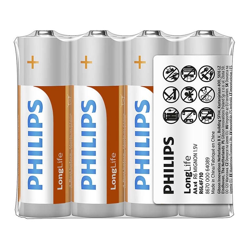 Philips R6L4F/10 - 4 st. Zinkchloride batterij AA LONGLIFE 1,5V 900mAh