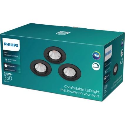 Philips - SET 3x Dimbare LED hangende plafond verlichting SPARKLE LED/5,5W/230V 2700K zwart