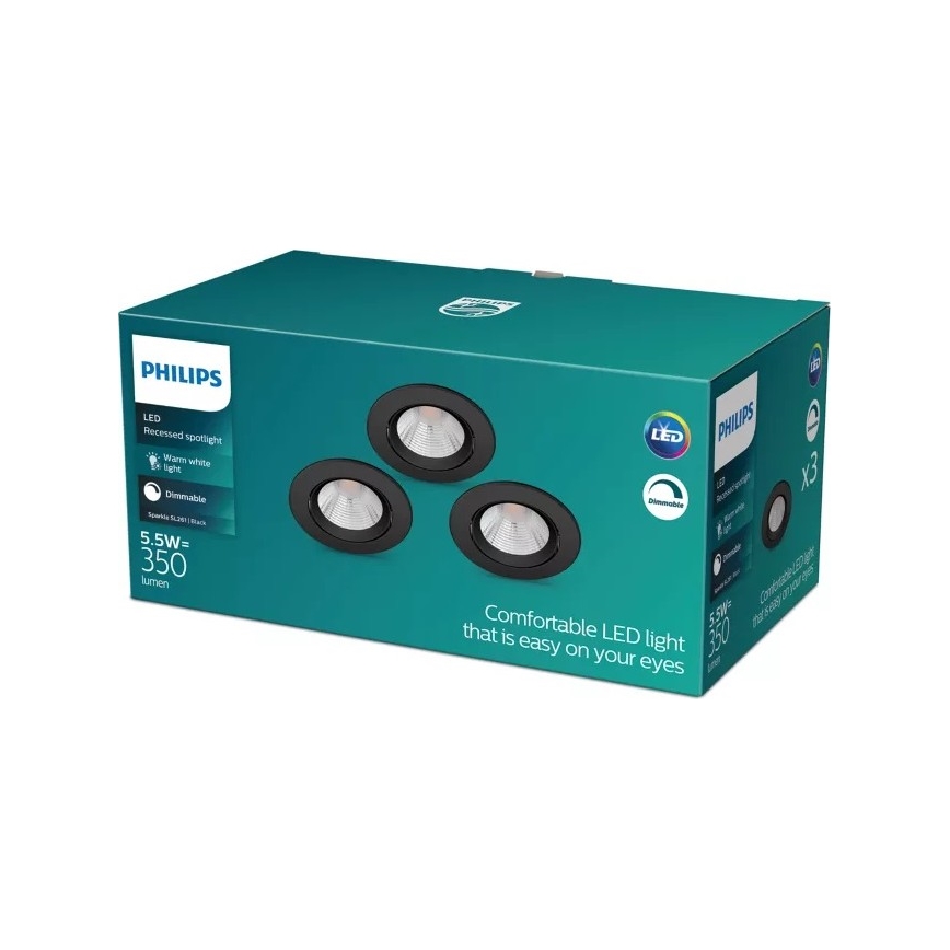 Philips - SET 3x Dimbare LED hangende plafond verlichting SPARKLE LED/5,5W/230V 2700K zwart