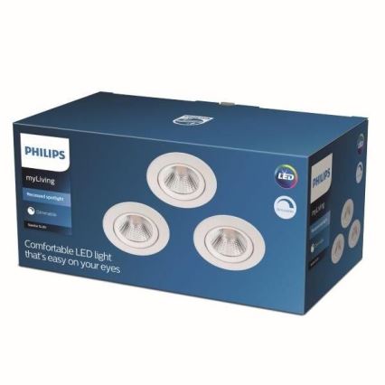 Philips - SET 3x Dimbare LED Inbouw Lamp LED/5,5W/230V 2700K