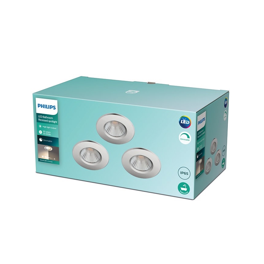 Philips - SET 3x LED Dimbare badkamerverlichting DIVE 1xLED/5,5W/230V IP65