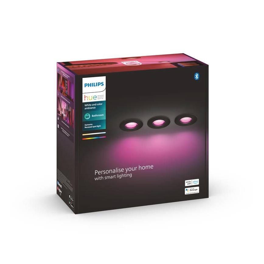 Philips -SET 3x LED RGBW Dimbare badkamer inbouwspot Hue XAMENTO 1xGU10/5,7W/230V 2200-6500K IP44