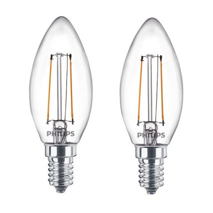 Philips - Set van 2x LED Lampen B35 E14 / 2W / 230V 2700K