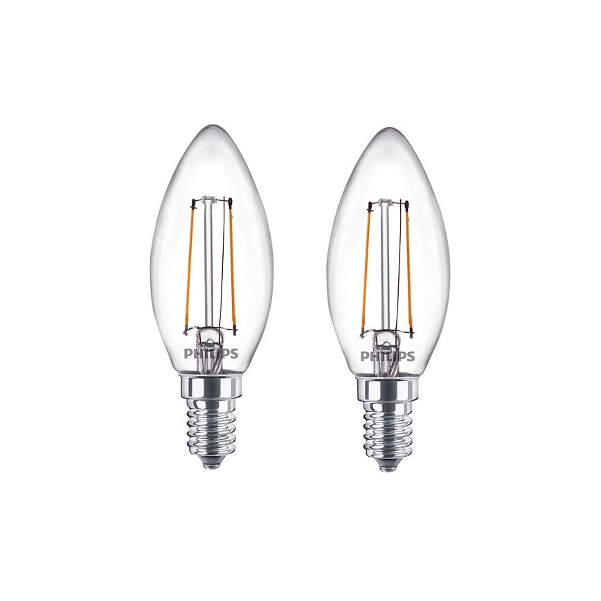 Philips - Set van 2x LED Lampen B35 E14 / 2W / 230V 2700K