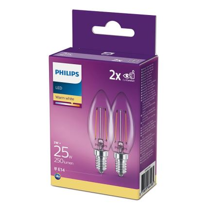 Philips - Set van 2x LED Lampen B35 E14 / 2W / 230V 2700K