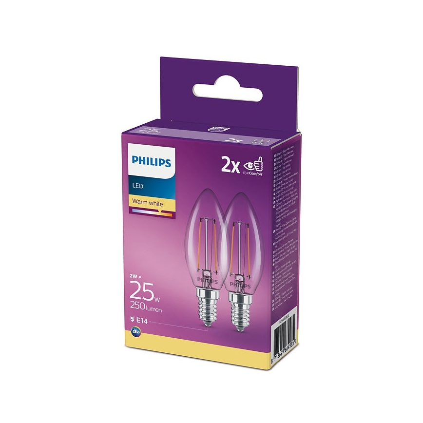 Philips - Set van 2x LED Lampen B35 E14 / 2W / 230V 2700K