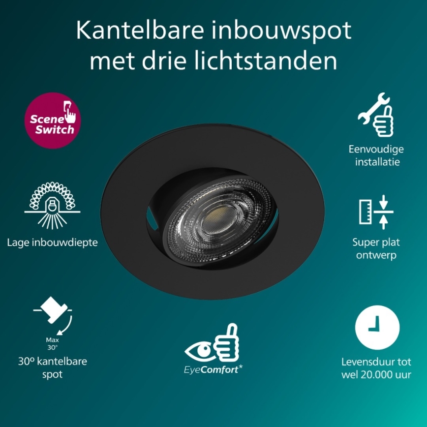 Philips - Set van 3 dimbare inbouwspots CILANTRO LED/5W/230V 4000K zwart