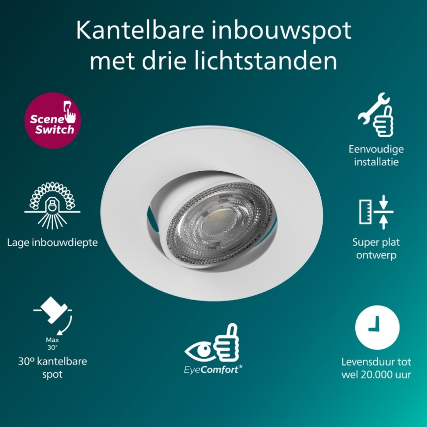 Philips - Set van 3 dimbare LED-inbouwspots CILANTRO LED/5W/230V 2700K zwart