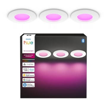 Philips - Set van 3 dimbare RGBW LED-inbouwspots voor badkamer Hue SLIM, LED/8,3W/230V, 1000-20000K, wit P44