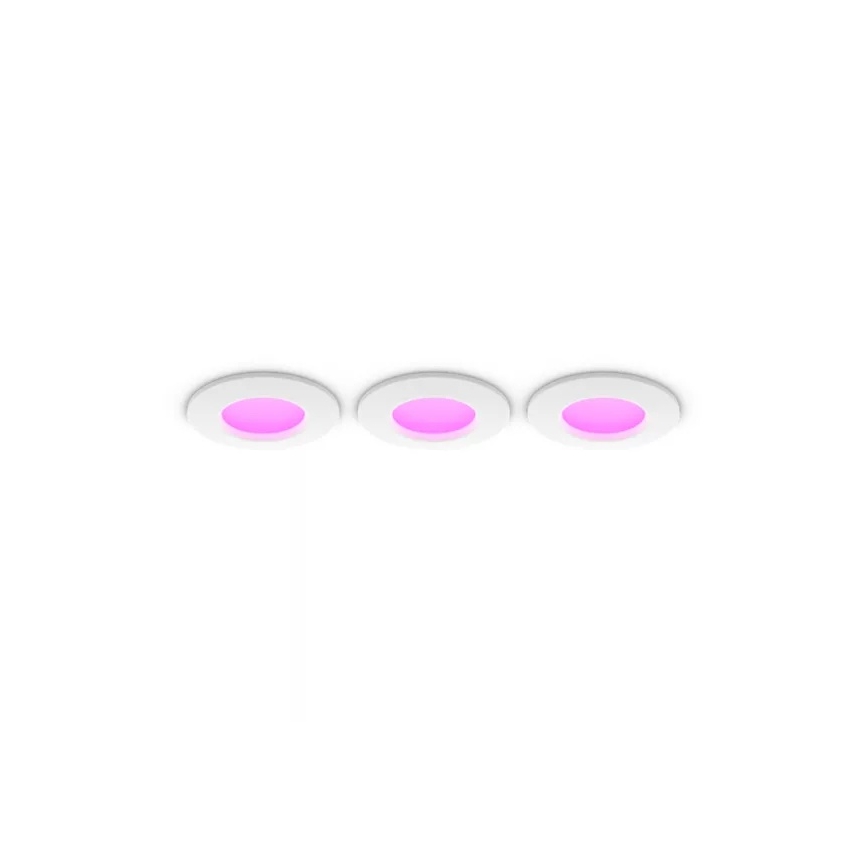 Philips - Set van 3 dimbare RGBW LED-inbouwspots voor badkamer Hue SLIM, LED/8,3W/230V, 1000-20000K, wit P44