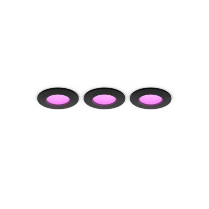 Philips - Set van 3 dimbare RGBW-LED inbouwspots voor badkamer Hue SLIM LED/8,3W/230V 1000-20000K zwart P44
